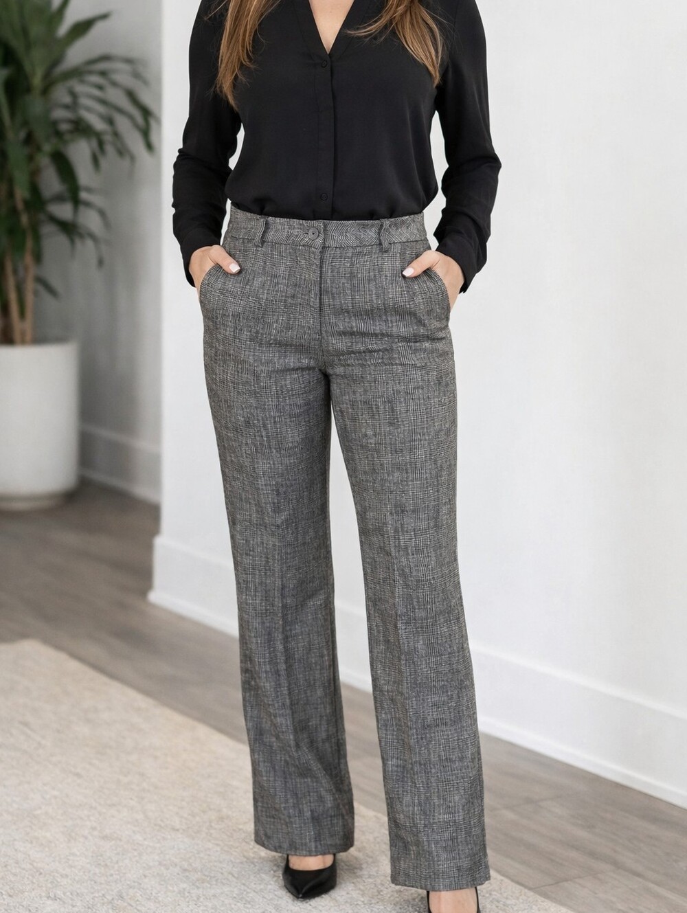 Woman office brown casual straight leg pants